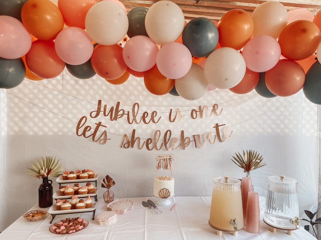 drink and dessert table for a seashell themed party