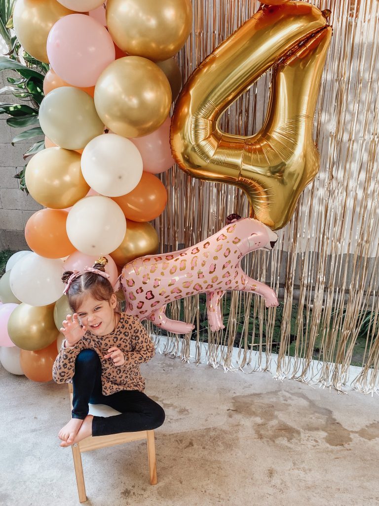 Four Ever Wild Themed Birthday Photo Backdrop with large gold 4